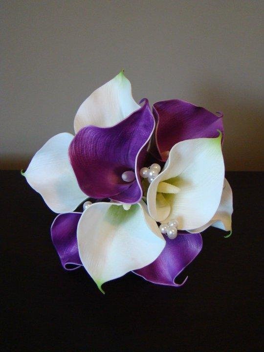 Purple White Real Touch Calla Lily Bouquet