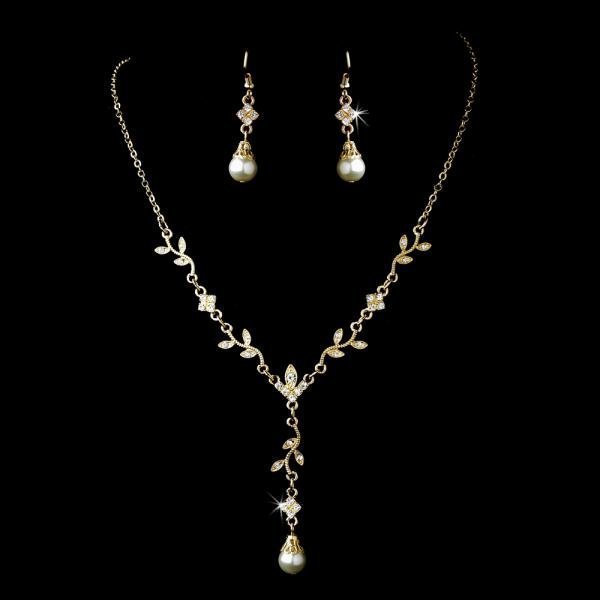 Gold Pearl Necklace on Gold Vine   Pearl Necklace Set   Wedding Jewellery   Bridal