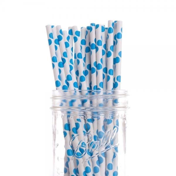 Blue Polka Dot Paper Straws - Pack of 25