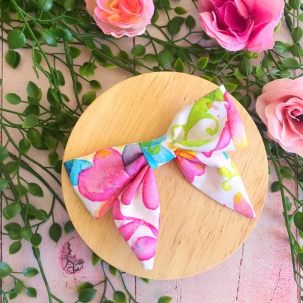 Pink flowers toddler hair bows Floral sailor bow hair clip hair tie bows