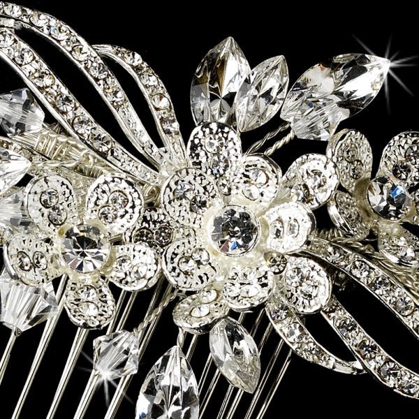 Charming Silver Plated Crystal Flower Bridal Hair Comb