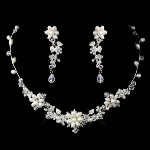 Dainty Silver Freshwater Pearl Floral Necklace Set How Divine Wedding
