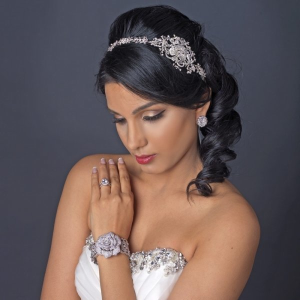 Embellished Rhinestone Floral Ribbon Bridal Headband
