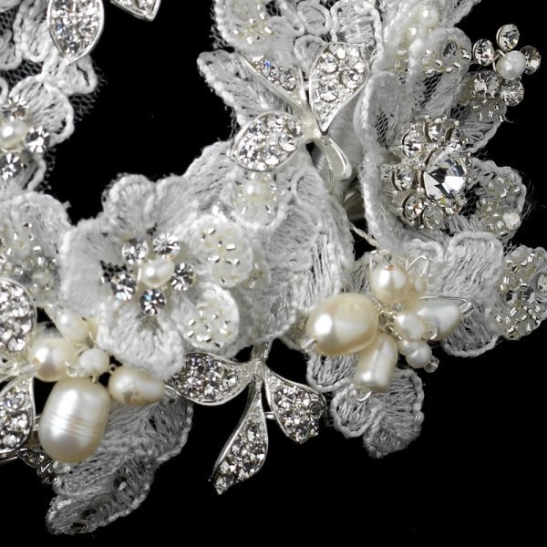 Embellished White Floral Embroidered Fabric Headpiece