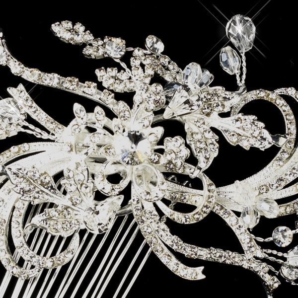 Fanciful Silver Swirling Floral Bridal Comb