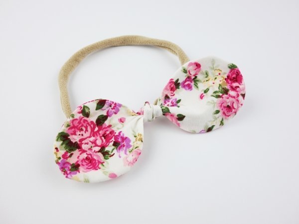 Ruby Pink Floral Baby Bow Top Knot Headband