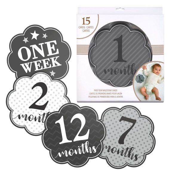 Grey Monthly Baby Milestone Photo Cards