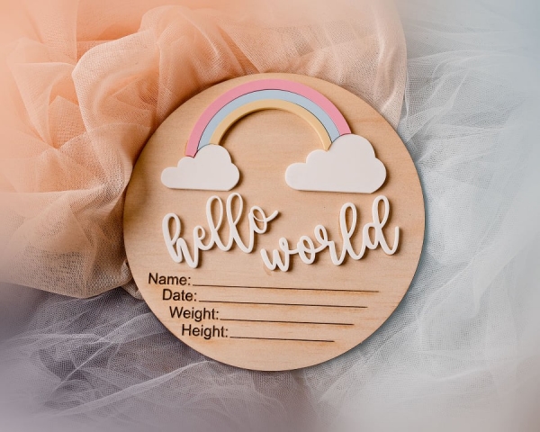 Pastel Rainbow 3D Birth Announcement Wooden Plaque | Kids ...