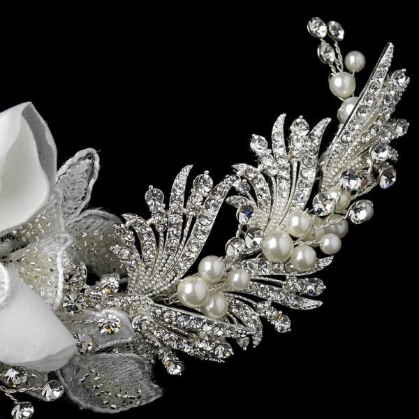 Ivory Floral Bridal Comb With Pearls & Rhinestones