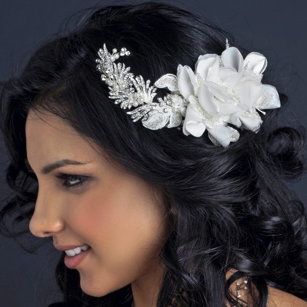 Ivory Floral Bridal Comb With Pearls & Rhinestones