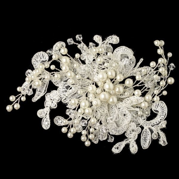 Ivory Lace & Pearl Wedding Hair Clip