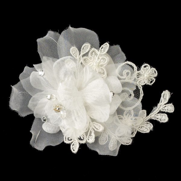 Ivory Organza Floral Lace Bridal Hair Flower