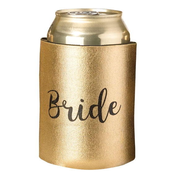 Metallic Black & Gold Bride Stubby Cooler