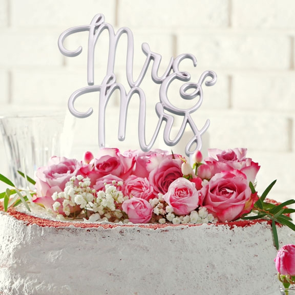Metallic Silver Mr & Mrs Wedding Cake Pick Topper