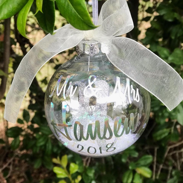 2020 Personalised Mr & Mrs 1st christmas bauble decoration with Ribbon Choice 