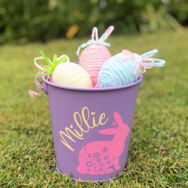 Personalised Metal Easter Bucket With Floral Bunny