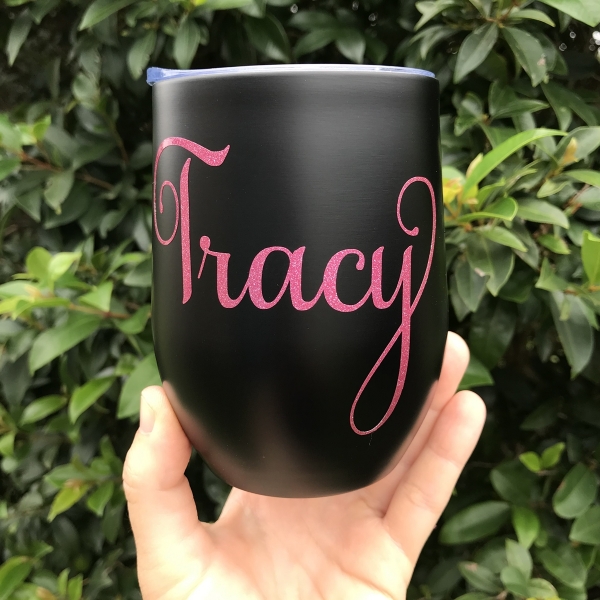 Black Personalised Insulated Wine Tumbler Cup 12oz
