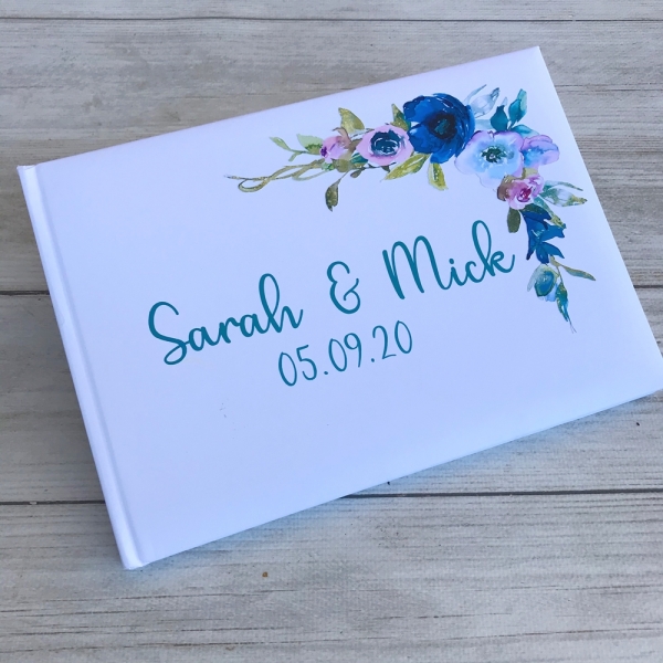 Personalised Blue & Purple Floral Wedding Guest Book
