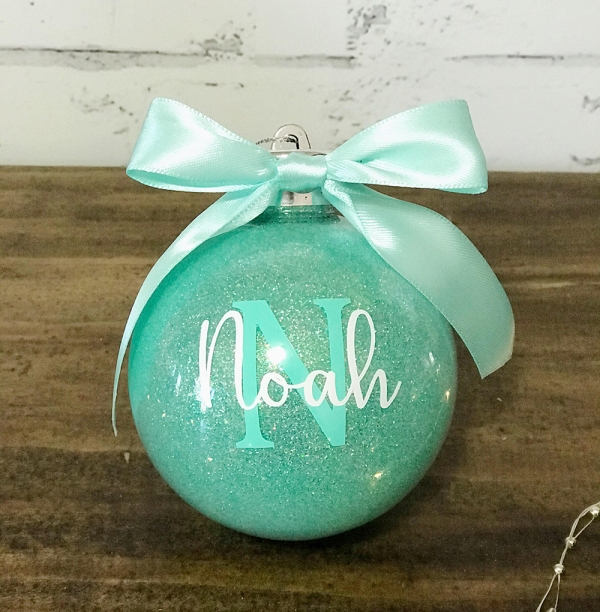 Secret Santa First Christmas Ribbon Personalised Name Christmas Bauble With Gift Box