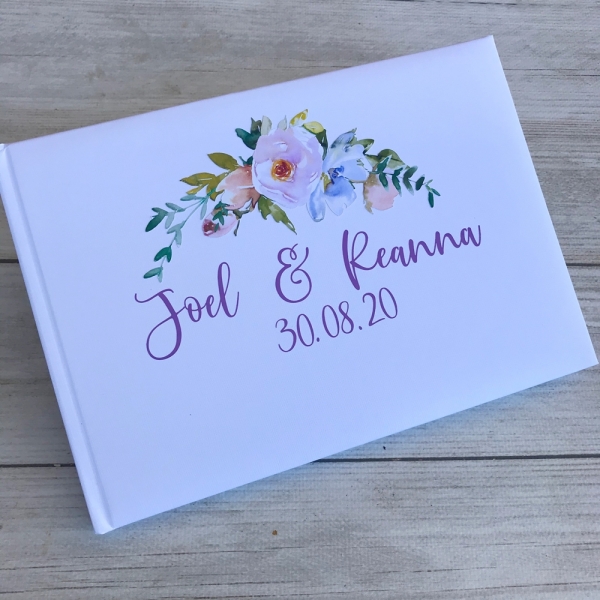 Personalised Lilac, Pink & Blue Floral Wedding Guest Book