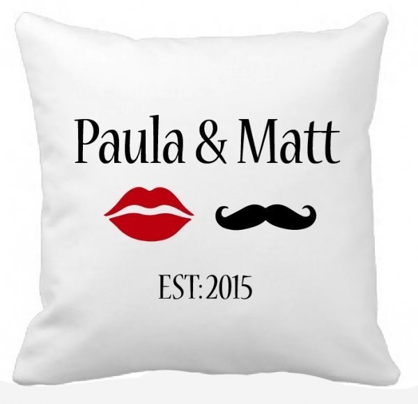 Mr & Mrs Lips & Moustache Personalised Pillow