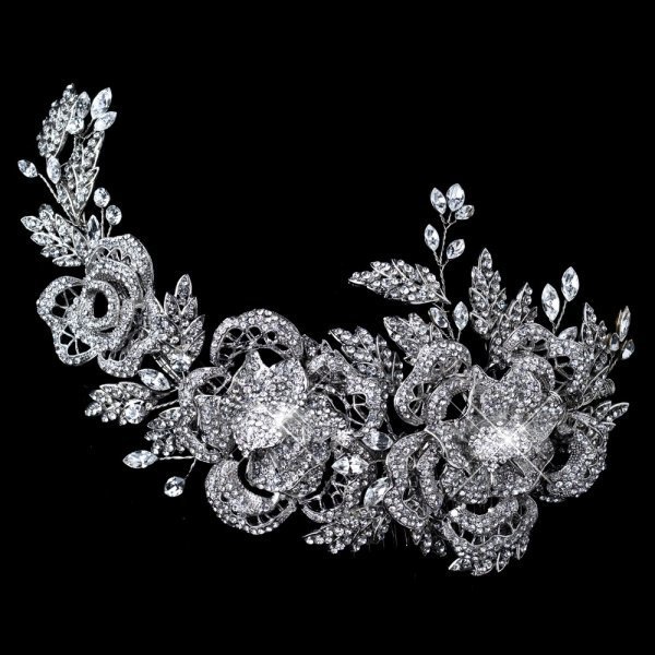 Rhinestone Rose Side Accented Bridal Comb