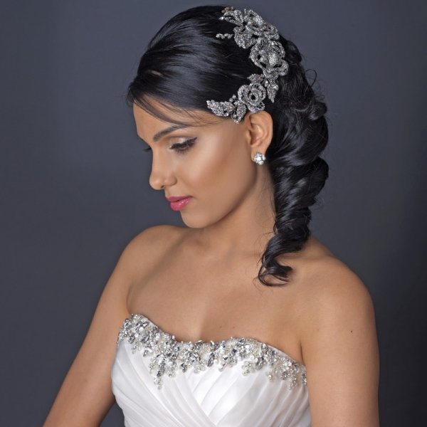 Rhinestone Rose Side Accented Bridal Comb