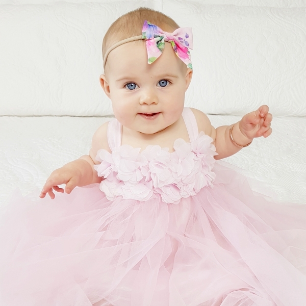 Rosie Pink Floral Baby Bow Headband or Clip | Kids - How Divine