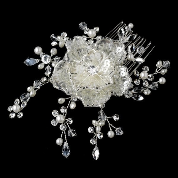 Sequin Flower Bridal Comb With Crystal & Pearl Accents