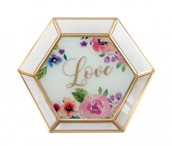 Watercolour Floral Love Glass Trinket Tray Ring Dish