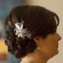 Antique Silver Crystal Flower Hair Comb
