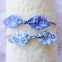 Blue & White Floral Baby Bow Headband Set