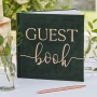 Dark Green Velvet & Rose Gold Foil Guest Book