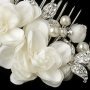 Ivory Floral Fabric Bridal Comb With Pearls
