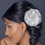 Ivory Floral Fabric Bridal Comb With Pearls & Rhinestones