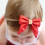 Red & Gold Stardust Fabric Christmas Bow Headband or Clip