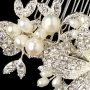 Silver Rhinestone Floral Bridal Comb With Freshwater Pearls