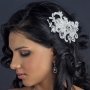 White Floral Lace Bridal Clip With Crystal Accents