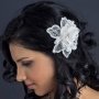 White Mesh Lace Fabric Flower Comb