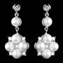 Silver Crystal & White Pearl Flower Drop Earrings