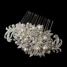 Fabulous Silver Crystal & White Pearl Bridal Comb
