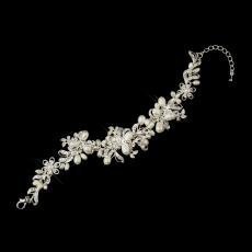 Silver Freshwater Pearl Floral Bridal Bracelet